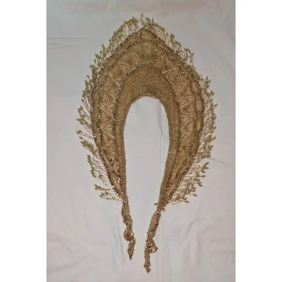 Gold Beaded Fringe Shawl Wrap New Years Christmas Party Festive - Picture 4 of 12